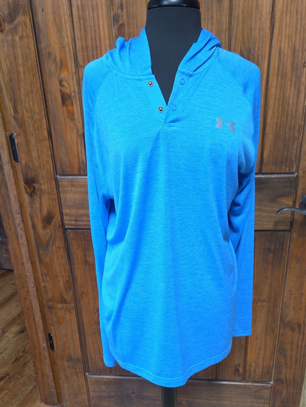 Under Armour Heathered Blue Henley Hoodie - Size XL